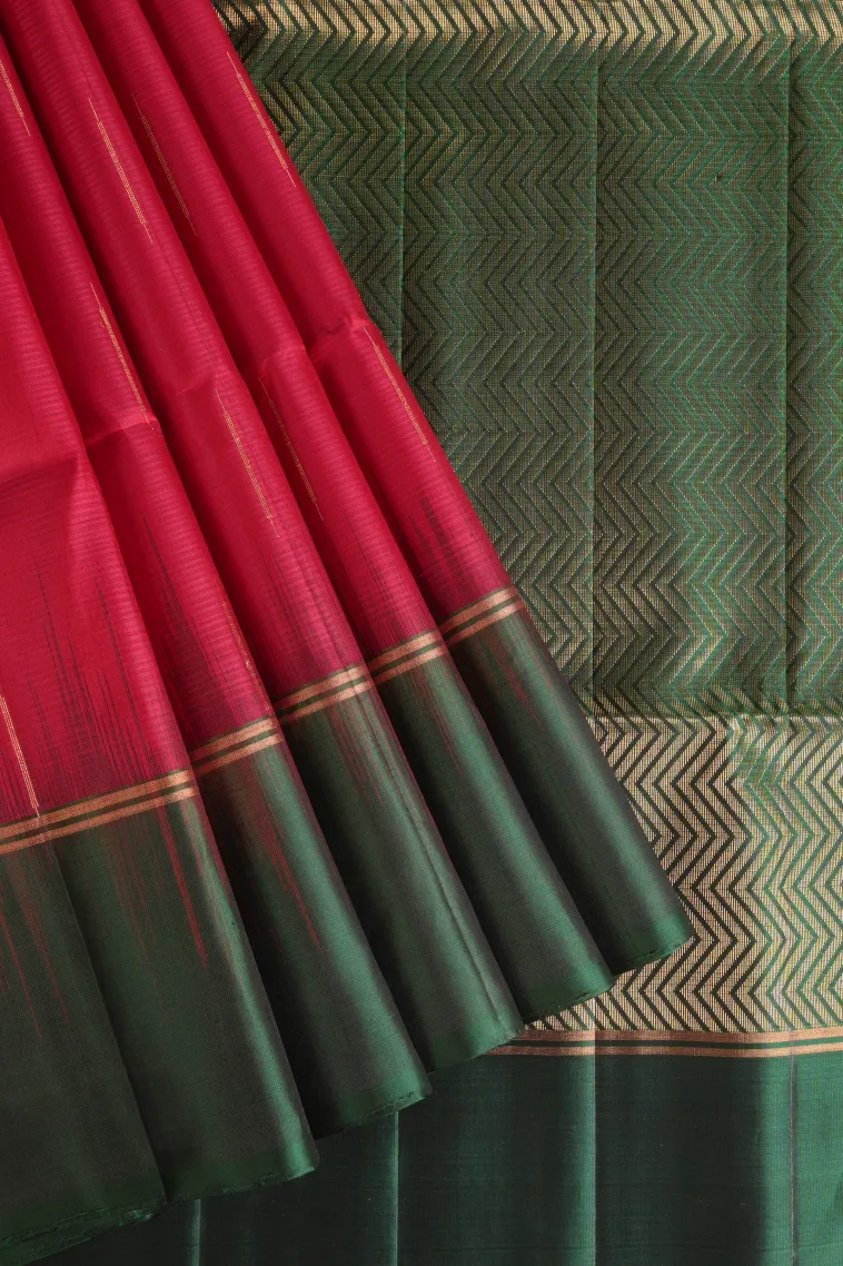 Lipstick Red Soft Silk Saree with Gold Zari Vaira Oosi view 1