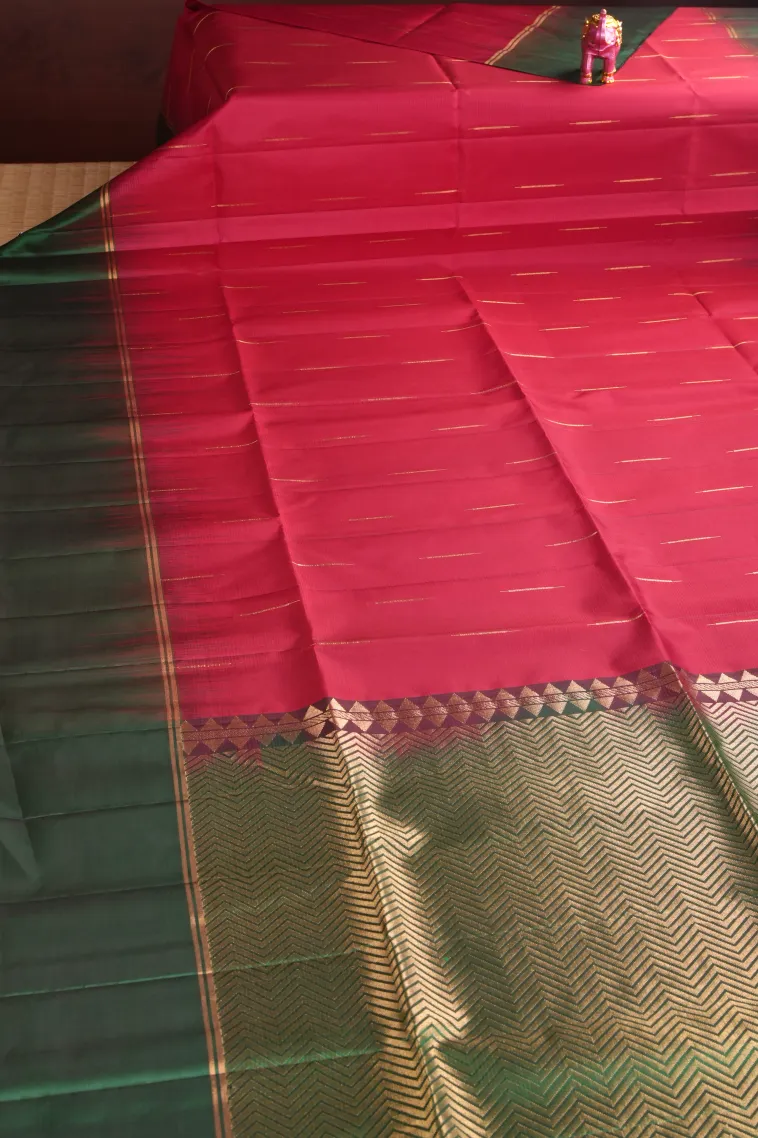 Lipstick Red Soft Silk Saree with Gold Zari Vaira Oosi view 2