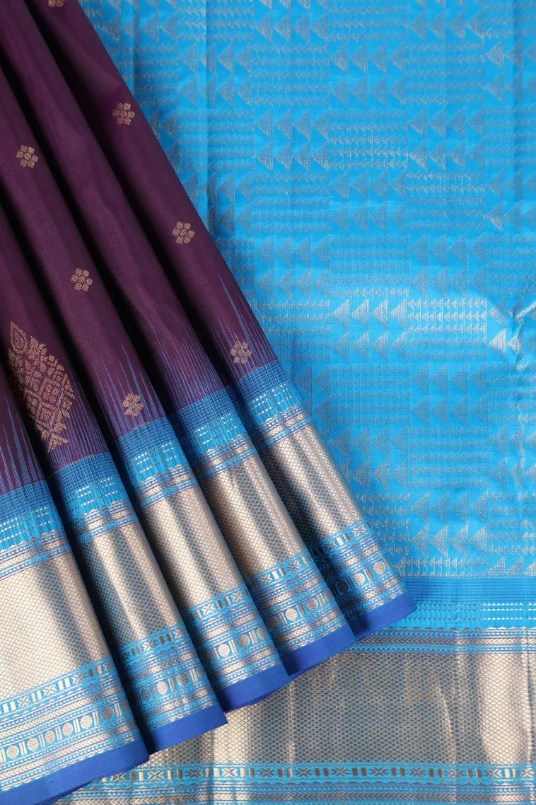 Mulberry Purple Soft Silk Saree with Gold Zari Buttis (small Dots Or Motifs) view 1