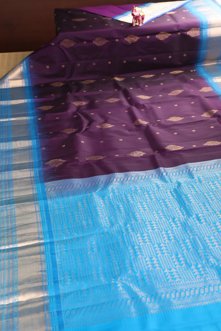 Mulberry Purple Soft Silk Saree with Gold Zari Buttis (small Dots Or Motifs) view 2