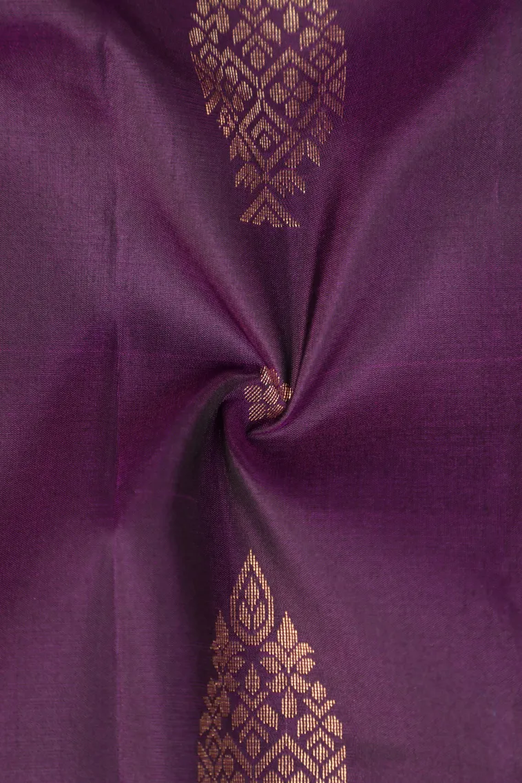 Mulberry Purple Soft Silk Saree with Gold Zari Buttis (small Dots Or Motifs) view 4