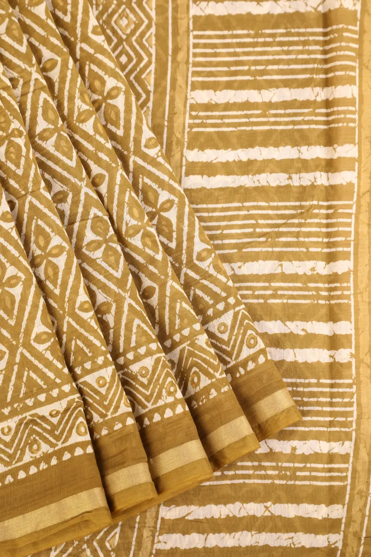 Oscar Gold Chanderi Cotton Sarees with Gold Zari Geometric Shapes view 1
