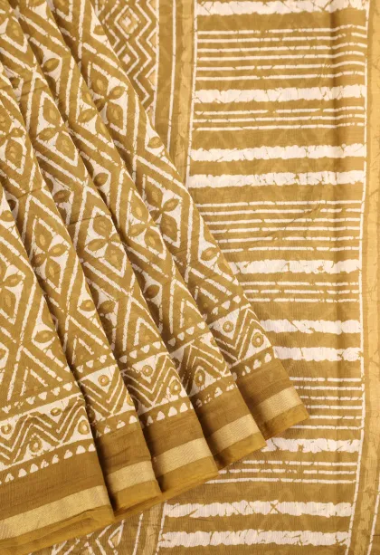 Oscar Gold Chanderi Cotton Sarees with Gold Zari Geometric Shapes