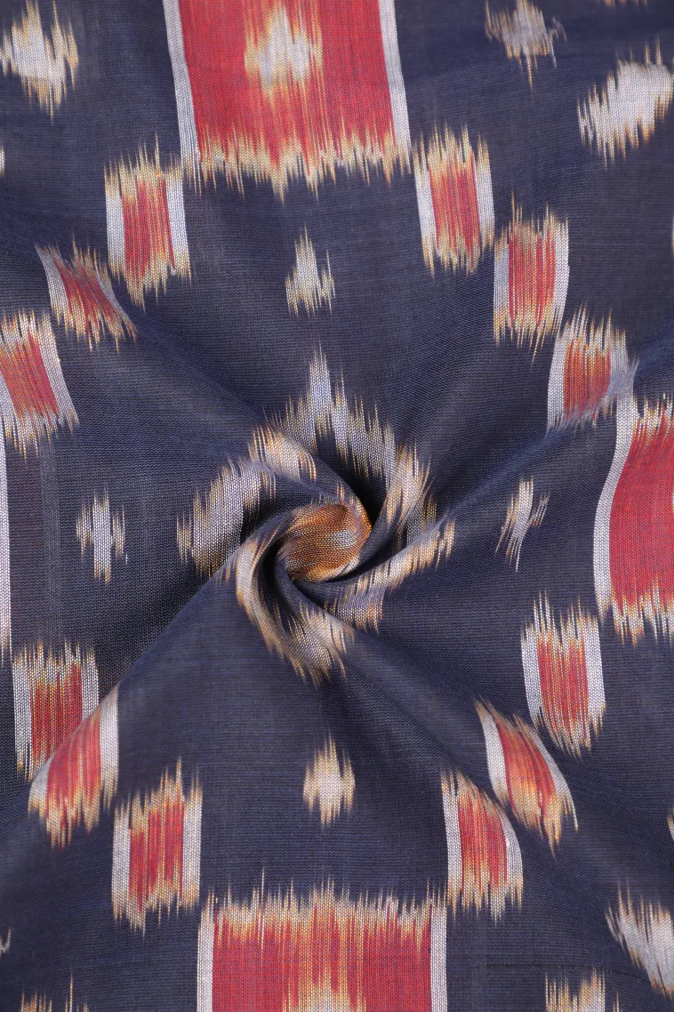 Indigo Blue Ikkat Cotton Sarees Without Zari With Geometric Shapes view 4