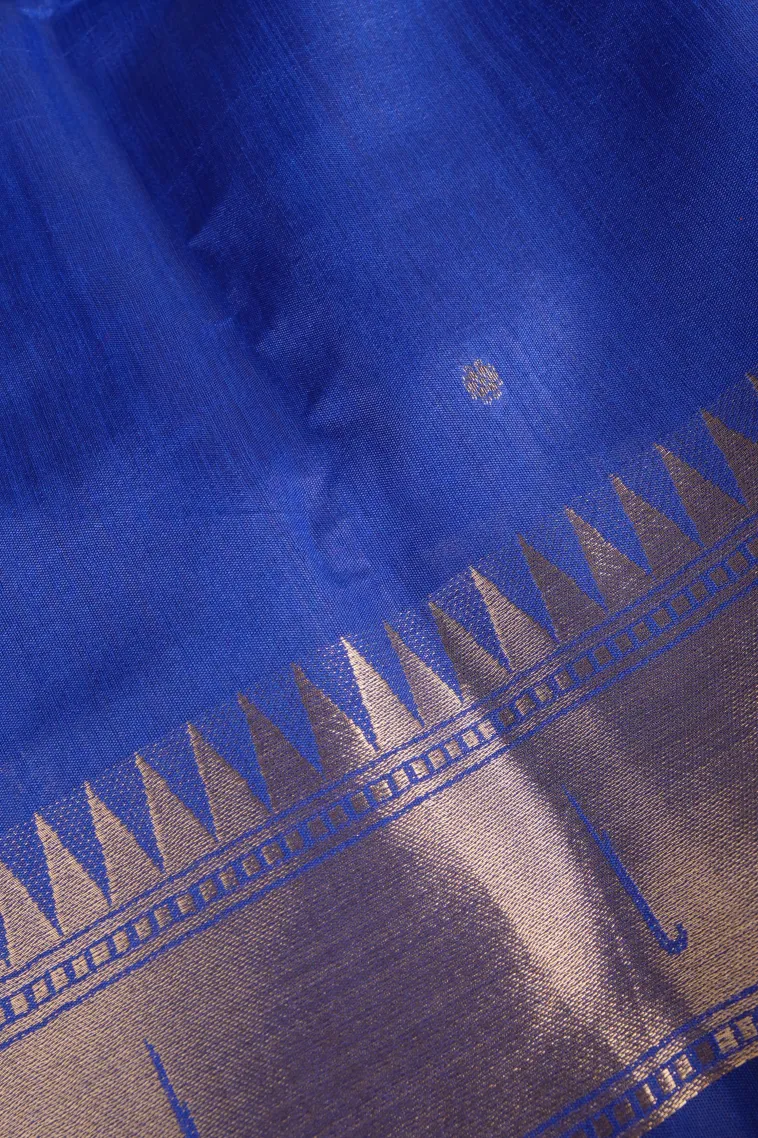Azure Blue Semi Tussar Silk with Gold Zari Buttis (small Dots Or Motifs) view 3