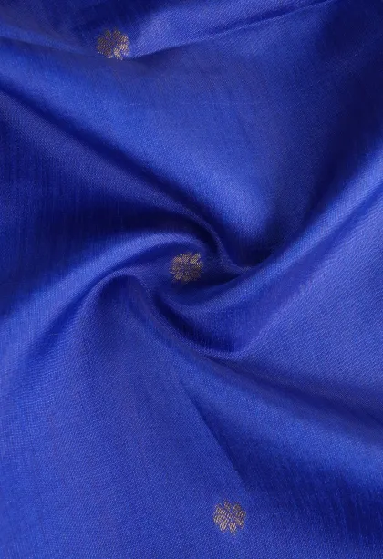 Azure Blue Semi Tussar Silk with Gold Zari Buttis (small Dots Or Motifs)