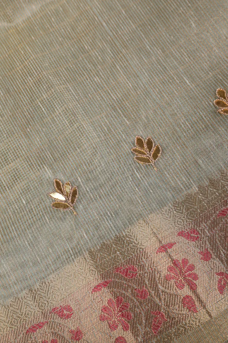 Sky Blue Tissue Silk Sarees with Gold Zari Leaf Puttas view 3