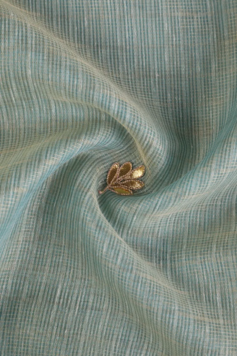 Sky Blue Tissue Silk Sarees with Gold Zari Leaf Puttas view 4