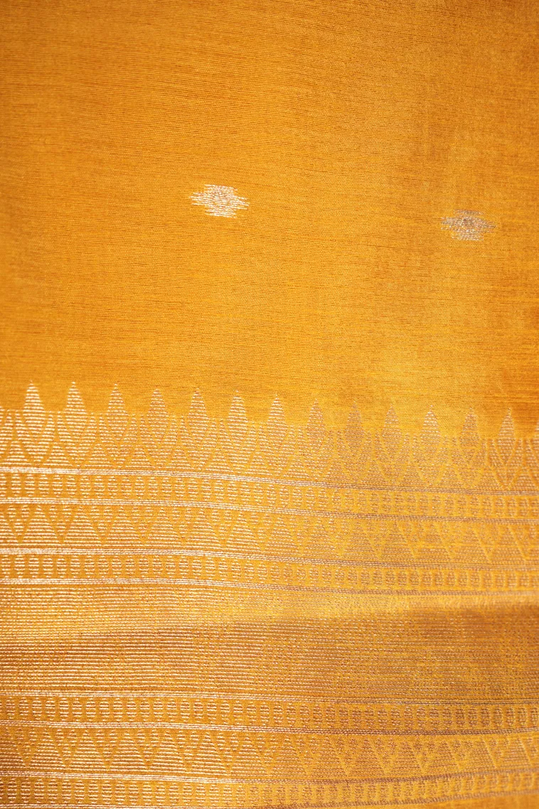 Macaroon Yellow Jute Sarees with Gold And Silver Zari Flower Mottif view 3