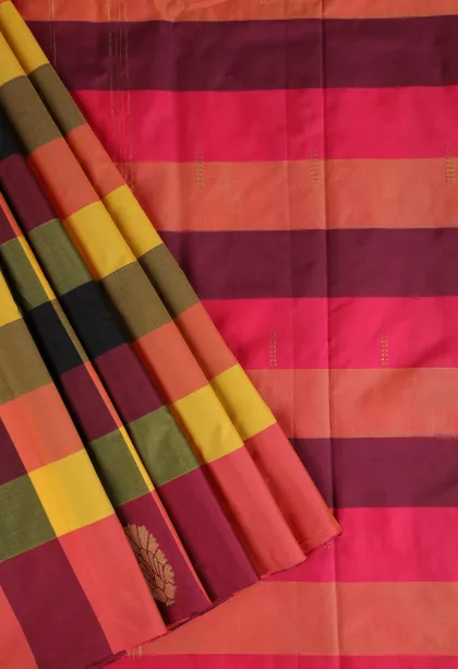 Lemon Yellow Arani Silk Sarees with Gold Zari Checks And Puttas