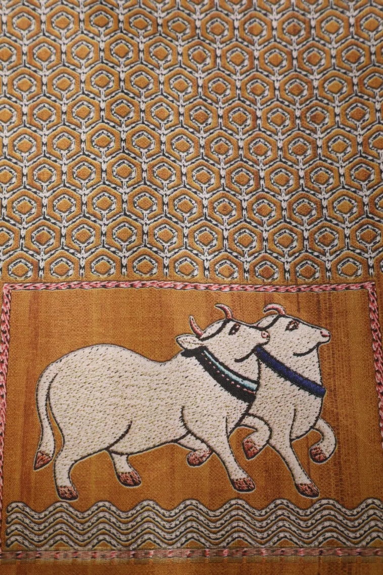 Gold Tussar Saree with Gold Zari Checks view 3