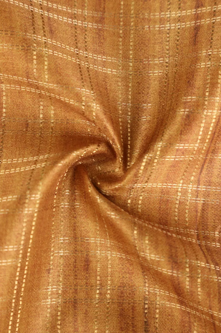 Gold Tussar Saree with Gold Zari Checks view 4