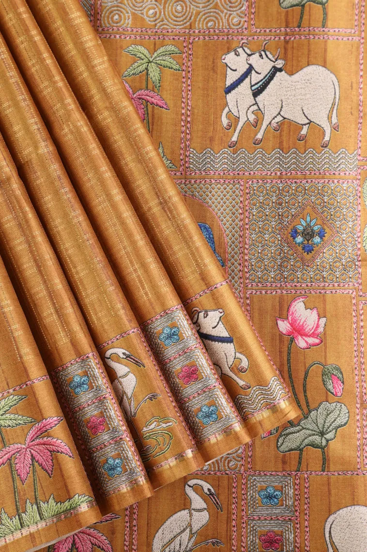 Gold Tussar Saree with Gold Zari Checks