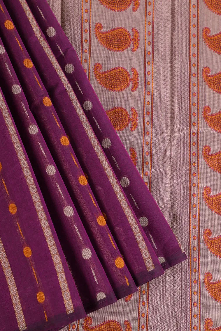 Viola Purple Kanchi Cotton Sarees Without Zari With Stripes And Puttas