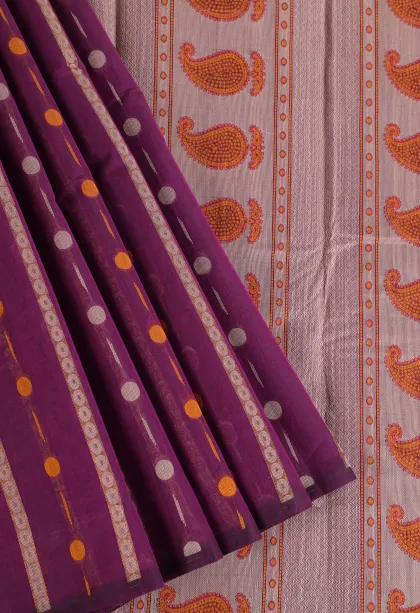 Viola Purple Kanchi Cotton Sarees Without Zari With Stripes And Puttas