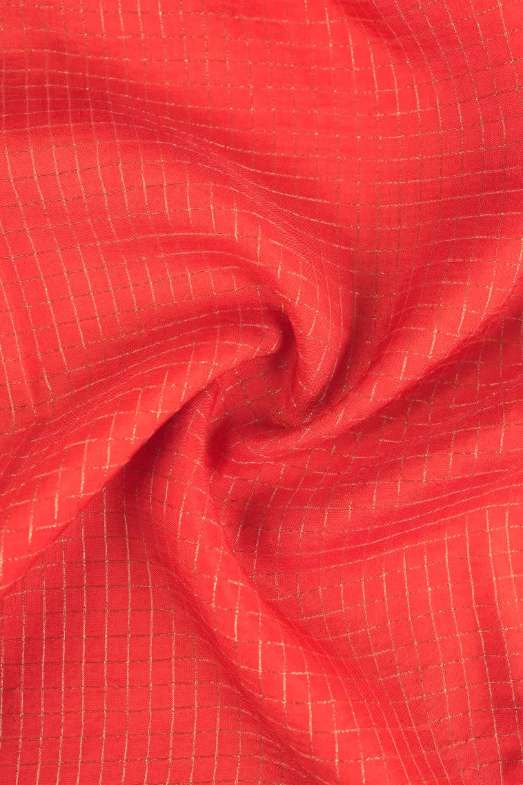 Fire Orange Banaras Sarees with Gold Zari Small Checks Pattern view 4