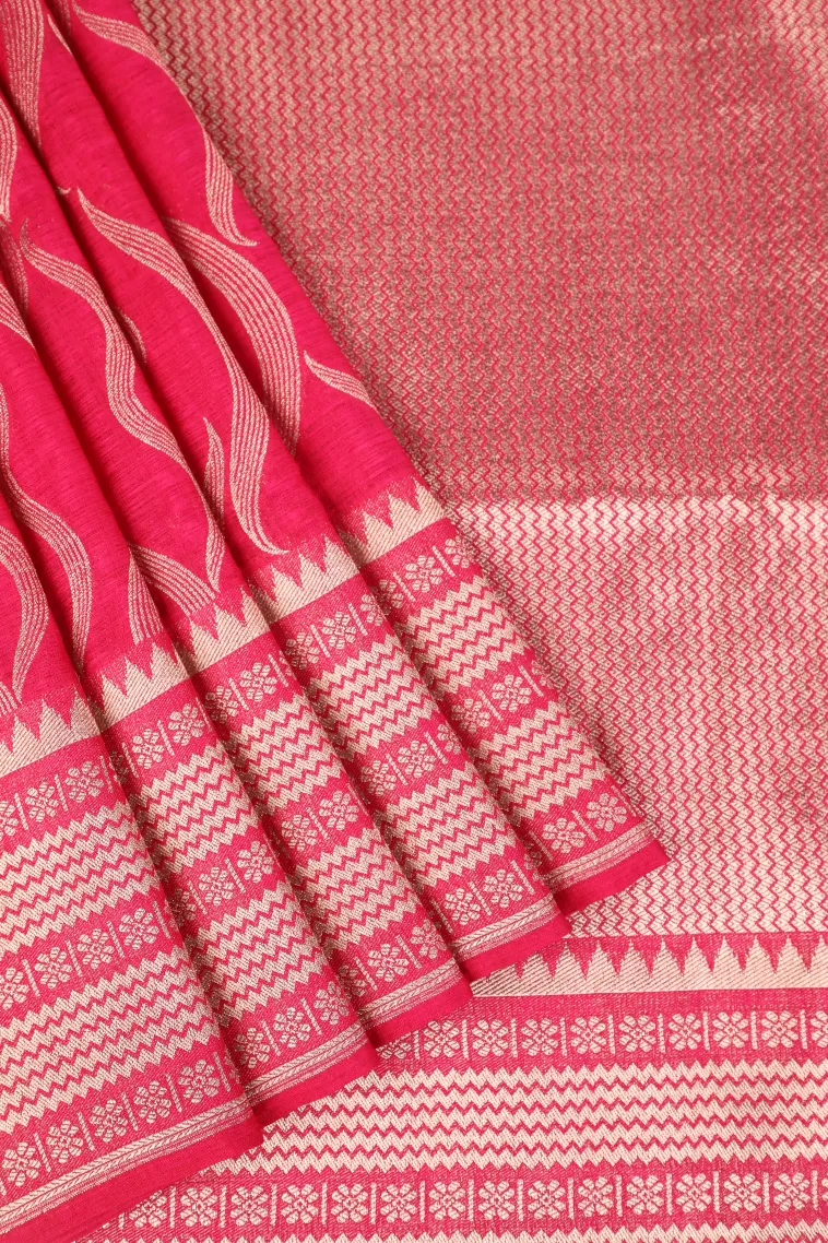 Magenta Pink Banaras Sarees with Copper Zari Leaf Pattern