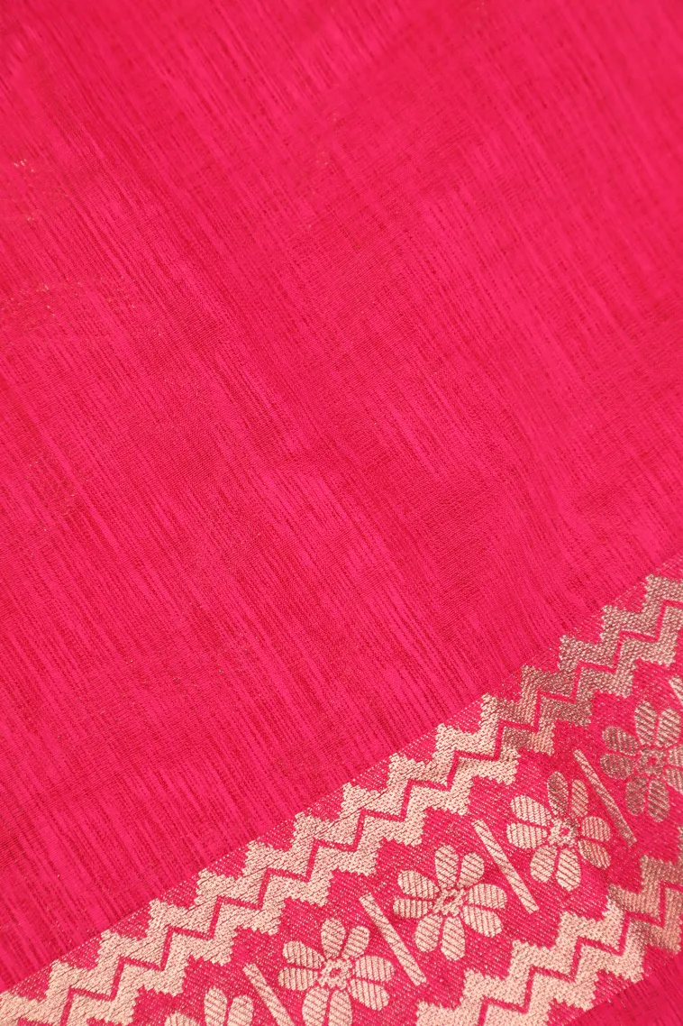 Magenta Pink Banaras Sarees with Copper Zari Leaf Pattern view 3