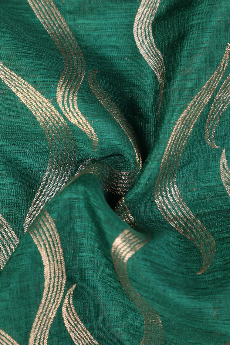 Bottle Green Banaras Sarees with Copper Zari Leaf Pattern view 4