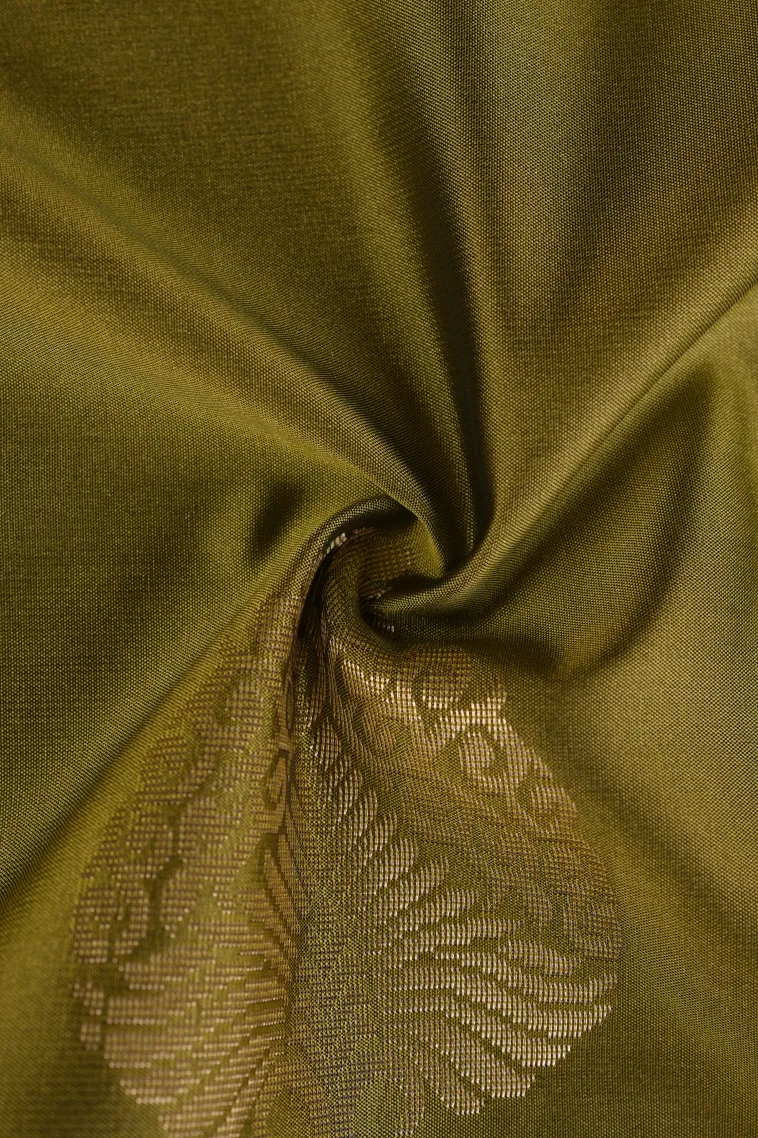 Olive Green Soft Silk Saree with Gold Zari Tree Mottif view 4