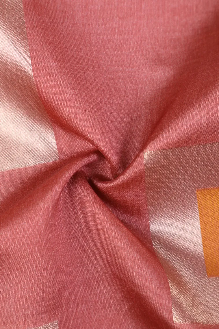Blush Red Jute Sarees with Bronze Zari Geometric Shapes view 4