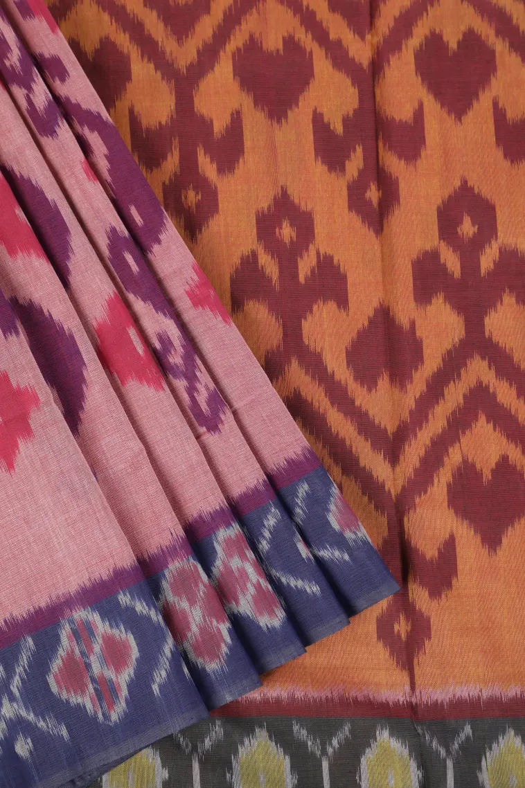 Lemonade Pink Ikkat Cotton Sarees Without Zari With Geometric Shapes view 1
