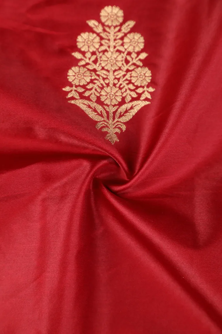 Apple Red Mysore Silk with Gold Zari Flower Mottif view 4
