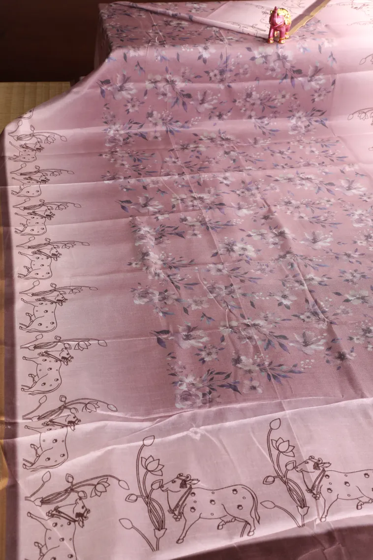 Crepe Pink Soft Silk Sarees with Gold Zari Floral Patterns view 2