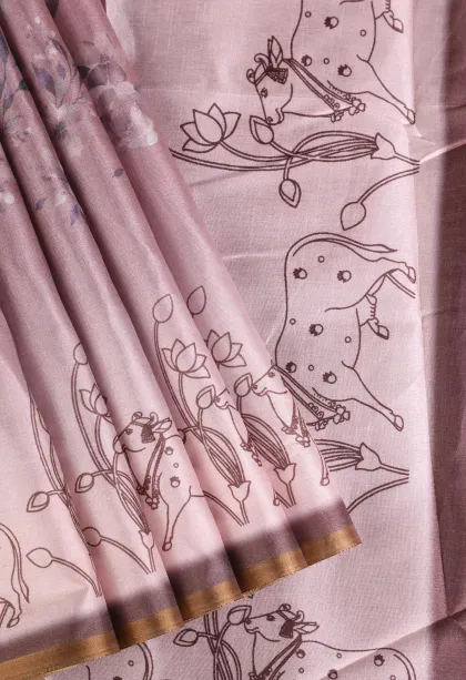 Crepe Pink Soft Silk Sarees with Gold Zari Floral Patterns