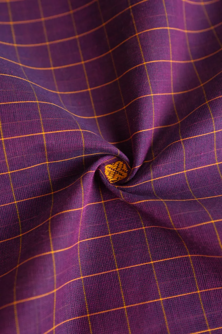 Viola Purple Chettinad Cotton Sarees with Gold Zari Checks And Puttas view 4