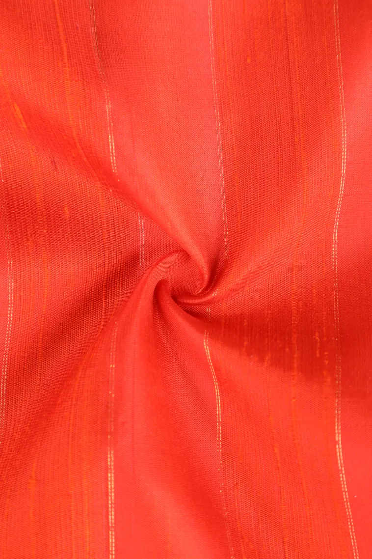 Fire Orange Soft Silk Saree with Gold Zari Stripes view 4