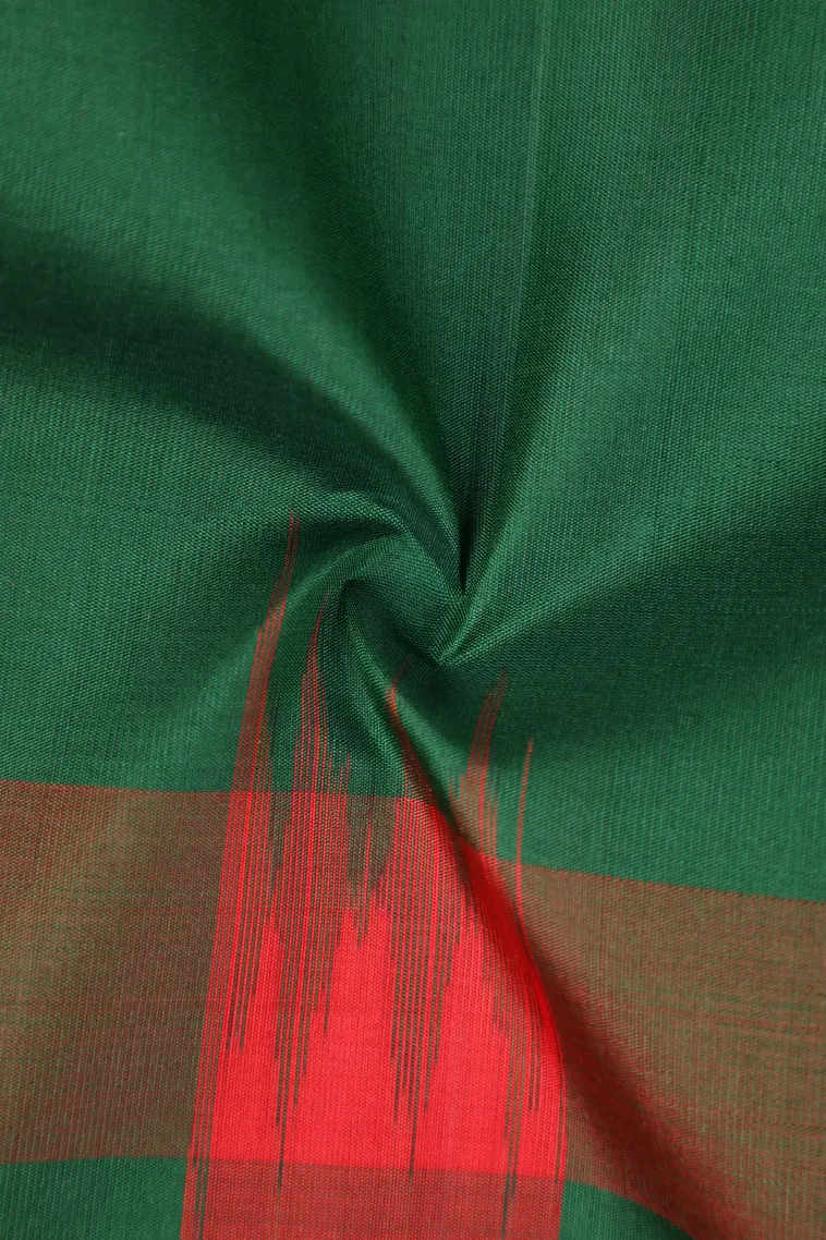 Bottle Green Soft Silk Saree with Gold Zari Plain view 4