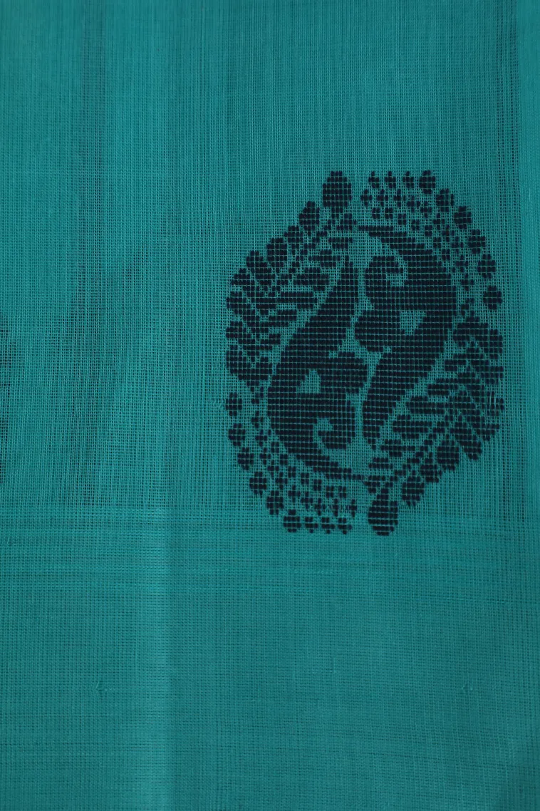 Arctic Blue Kanchi Cotton Sarees Without Zari With Flower Mottif view 3