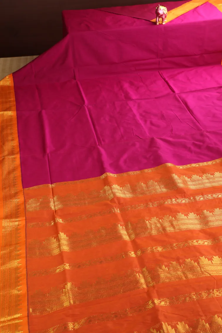 Magenta Pink Kalyani Cotton with Gold Zari Plain view 2