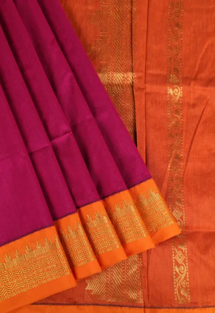 Magenta Pink Kalyani Cotton with Gold Zari Plain