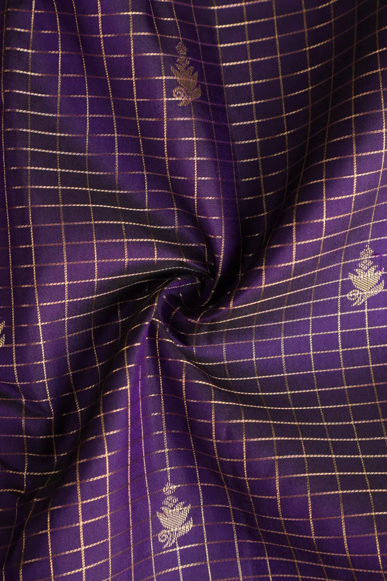 Viola Purple Soft Silk Saree with Gold Zari Checks And Puttas view 4