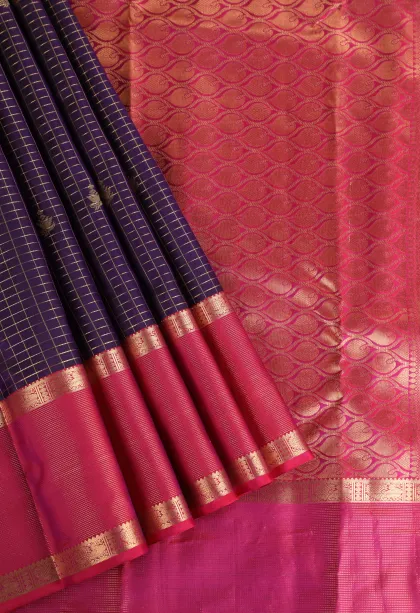Viola Purple Soft Silk Saree with Gold Zari Checks And Puttas