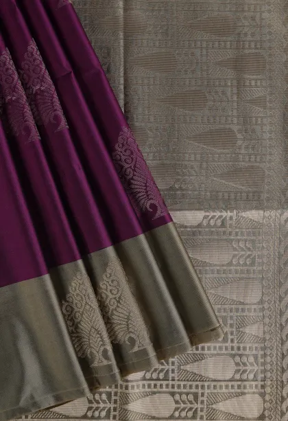 Bosenberry Purple Soft Silk Saree with Gold Zari Tree Mottif