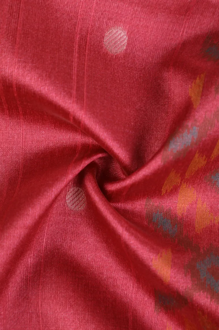 Apple Red Tussar Saree with Bronze Zari Ikkat view 4