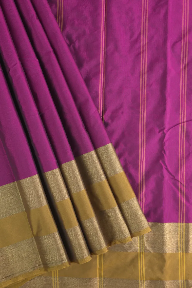Magenta Purple Arani Silk Sarees with Gold Zari Plain view 1