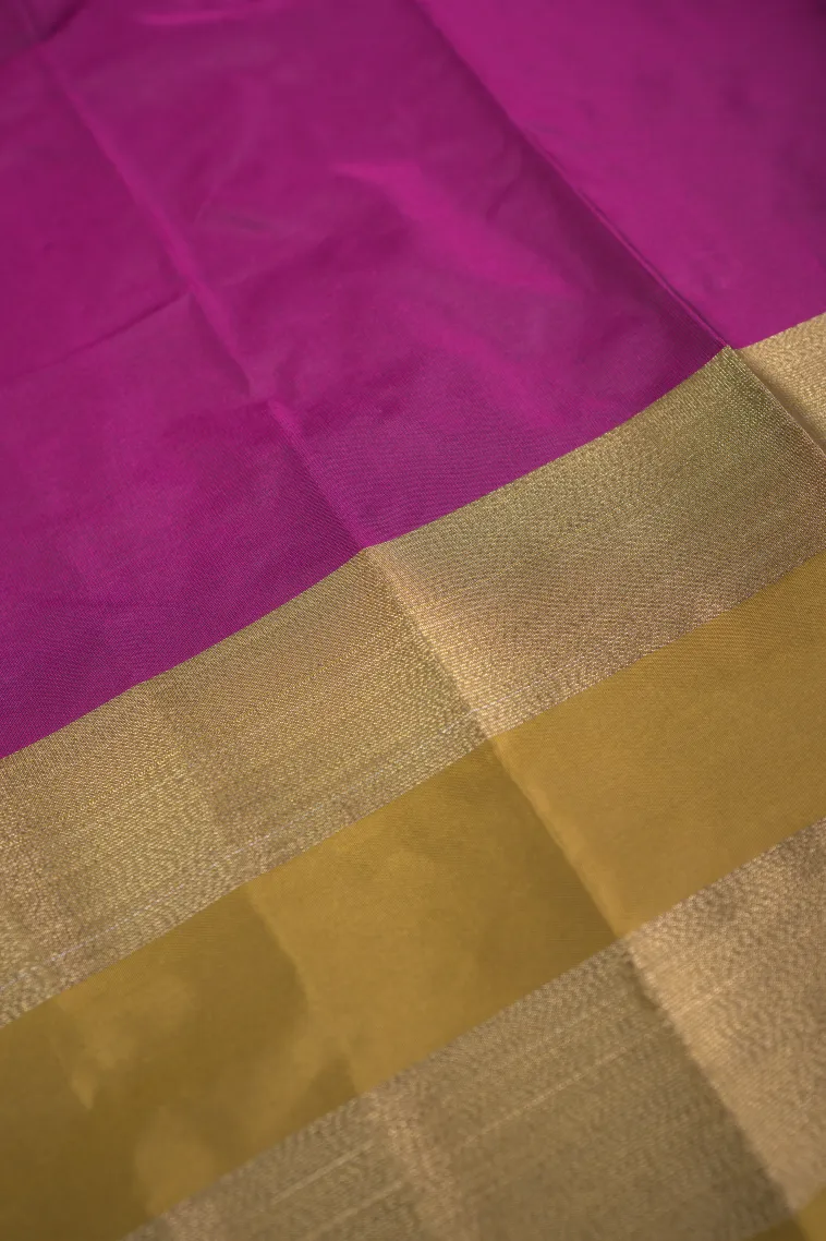 Magenta Purple Arani Silk Sarees with Gold Zari Plain view 3