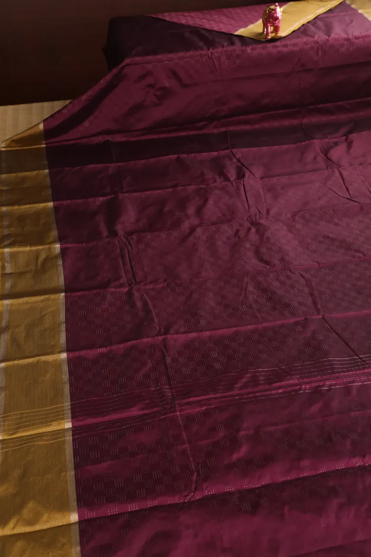 Grape Purple Arani Silk Sarees with Gold Zari Checks view 2