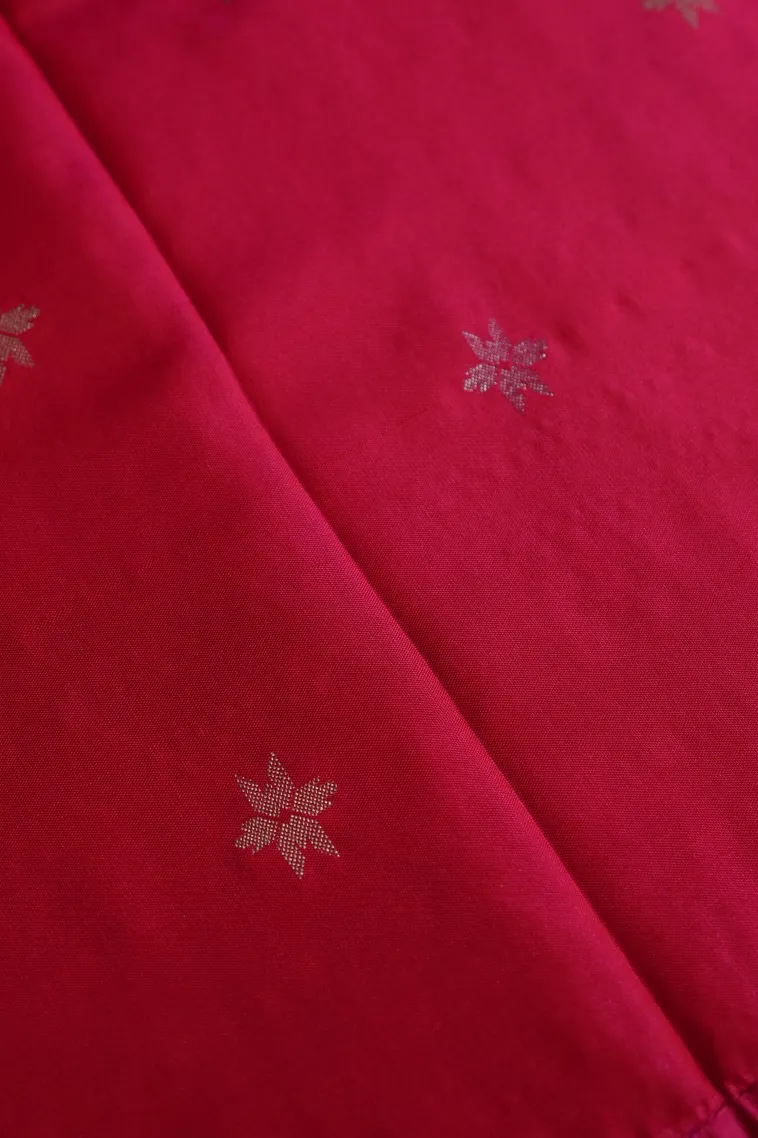 Punch Pink Tissue Banaras with Gold And Silver Zari Geometric Shapes view 3