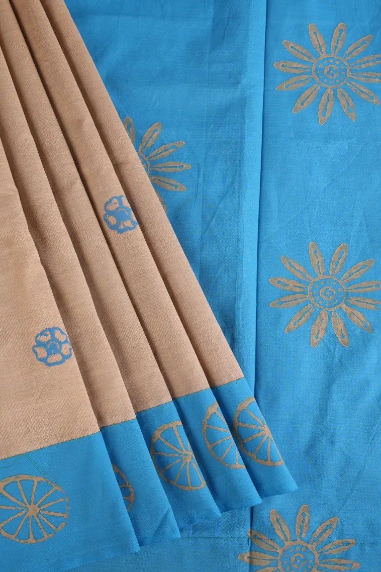 Vanilla Custard Yellow Poly Cotton Sarees Without Zari With Flower Mottif