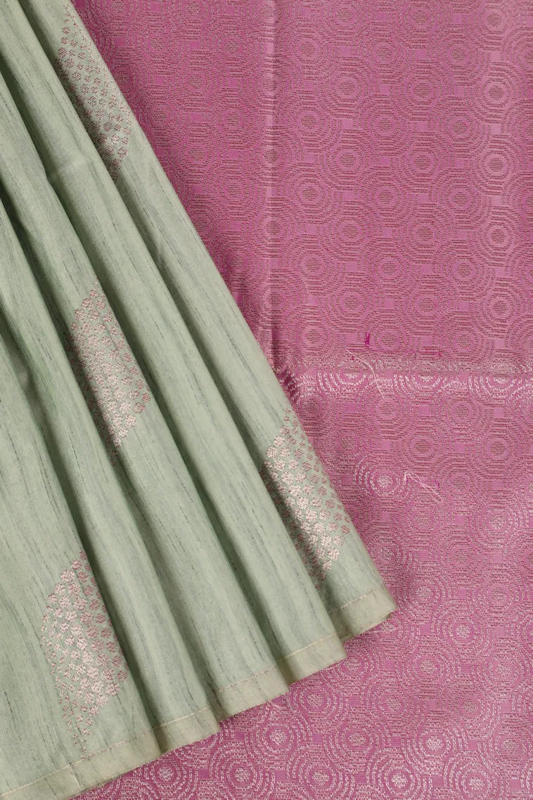 Pistachio Green Soft Silk Saree with Antic Zari Leaf Puttas