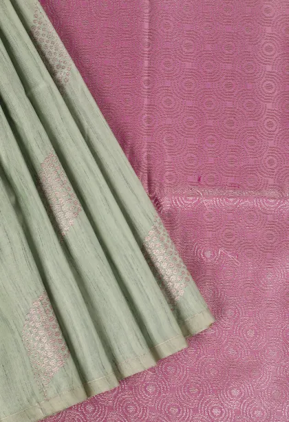 Pistachio Green Soft Silk Saree with Antic Zari Leaf Puttas