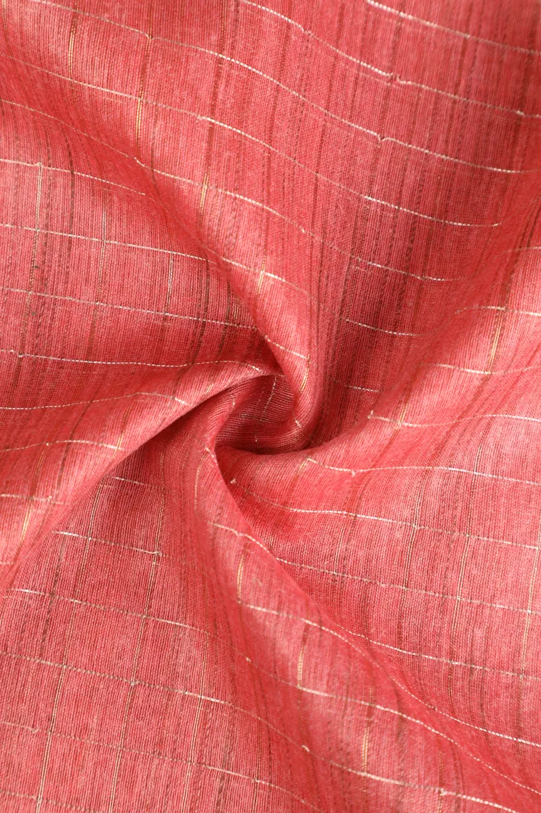 Peach Pink Semi Tussar Silk with Gold Zari Checks view 4