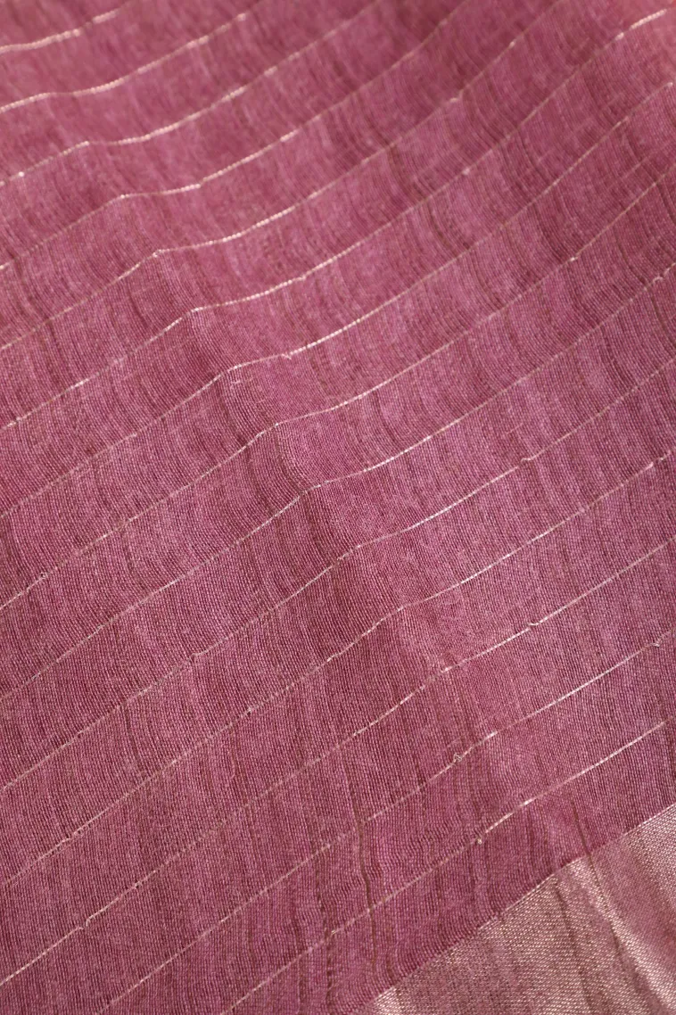 Peach Pink Semi Tussar Silk with Gold Zari Checks view 3