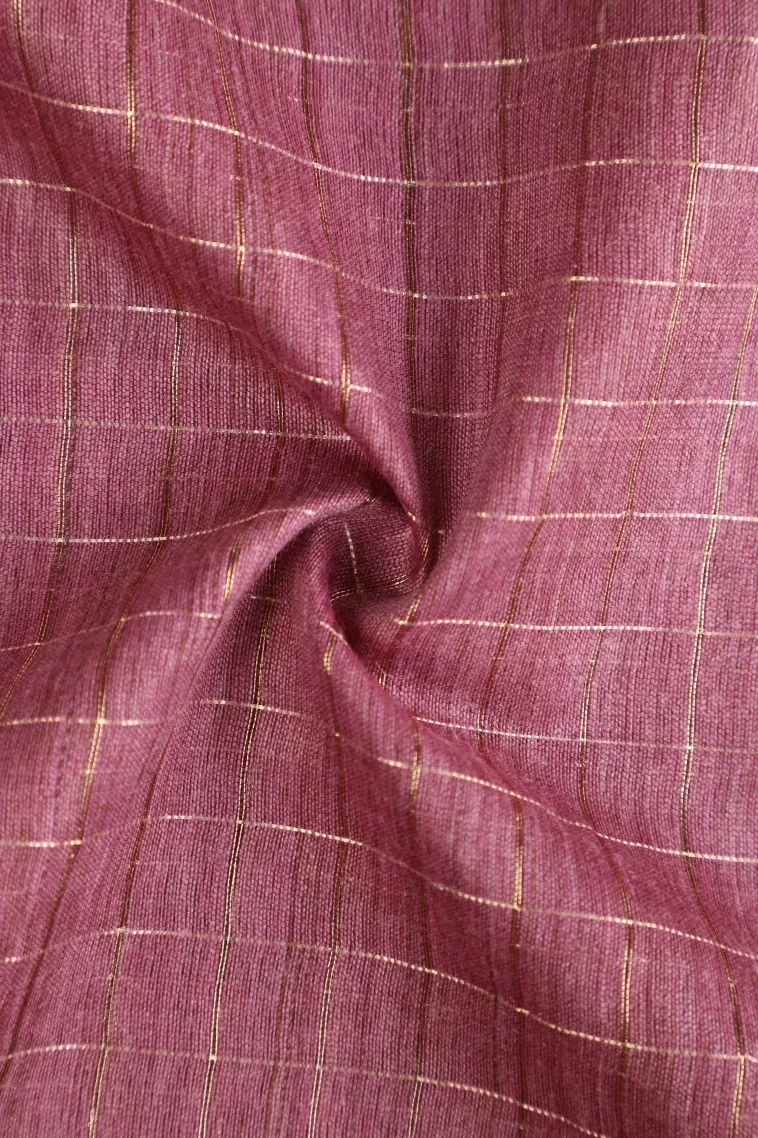 Magenta Purple Semi Tussar Silk with Gold Zari Checks view 4