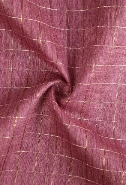 Magenta Purple Semi Tussar Silk with Gold Zari Checks